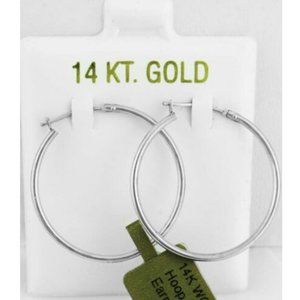 HIGH POLISHED HOOP EARRINGS SOLID 14K WHITE GOLD